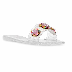 BETSEY JOHNSON MADILYN Clear Jewel Embellished Jelly Slip On Sandals